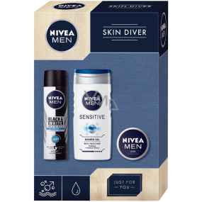 Nivea Men Skin Diver Sensitive Shower Gel 250 ml + Black & White Invisible Fresh antiperspirant spray 150 ml + cream 30 ml, cosmetic set