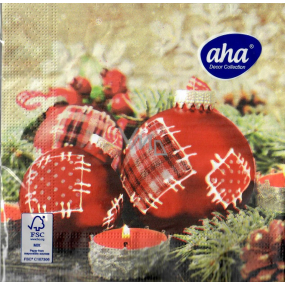 Aha Paper napkins 3 ply 33 x 33 cm 20 pieces Christmas Red flasks with patches