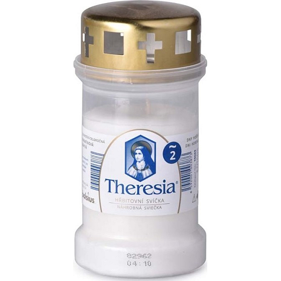 Bolsius Theresia cemetery candle with lid cast white, burning time 50 hours 170 g
