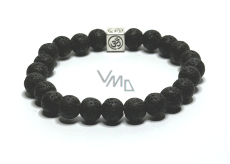 Lava dark grey with royal mantra Om, bracelet elastic natural stone, ball 8 mm / 16-17 cm, born of the four elements