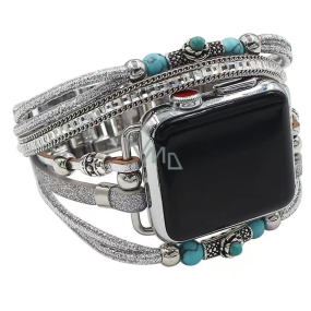Apple Watch Strap Handmade Silver + Beads, size 38/40/41 mm