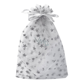 White organza bag with stars and glitter 15 x 22 cm 1 piece