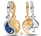 Charm Sterling silver 925 Yin & Yang, sun and moon divisible pendant on bracelet, symbol