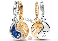 Charm Sterling silver 925 Yin & Yang, sun and moon divisible pendant on bracelet, symbol