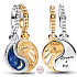 Charm Sterling silver 925 Yin & Yang, sun and moon divisible pendant on bracelet, symbol
