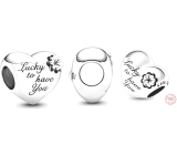 Charm Sterling silver 925 Heart, mother, clover, bead on bracelet family