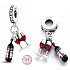 Sterling silver 925 I love wine - bottle + glasses, 2in1, pendant for bracelet, food and drink