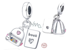 Sterling silver 925 Book, briefcase and smiley face, 2in1 pendant for bracelet interests