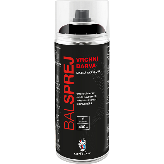 BALSPREJ top universal acrylic spray paint, RAL 9005 black matte, 400 ml