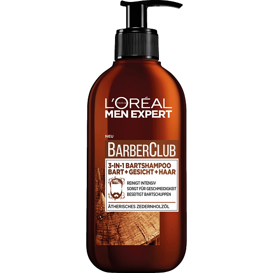Loreal Paris Men Expert BarberClub Beard Face & Hair Wash 3in1 gel for daily care of face, beard, and hair dispenser 200 ml