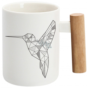 Albi Mug with wooden handle Hummingbird, white 350 ml