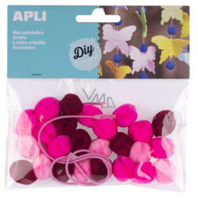 Apli Pom Pom Beads pink + rubber band 25 pieces