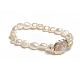Pearl white bracelet elastic natural stone, 7 - 8 mm / 16 - 17 cm, symbol of femininity, brings admiration