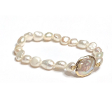 White pearl elastic natural bracelet, 7 - 8 mm / 16 - 17 cm, symbol of femininity, brings admiration