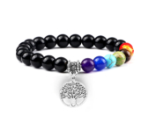 Chakra bracelet elastic Tree of Life + Obsidian, natural stone, bead 8 mm / 16-17 cm, stone of salvation