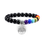 Chakra bracelet elastic Tree of Life + Obsidian, natural stone, bead 8 mm / 16-17 cm, stone of salvation