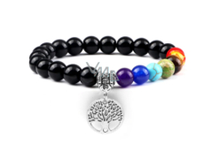 Chakra bracelet elastic Tree of Life + Obsidian, natural stone, bead 8 mm / 16-17 cm, stone of salvation