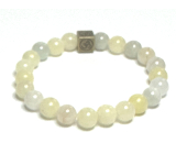 Morganite yellow with royal mantra Ohm bracelet elastic natural stone, ball 8 mm / 16-17 cm, stone of divine love