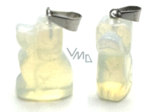 Opalit Dog pendant synthetic stone, hand cut figurine 1,8 x 2,5 x 8 mm, wishing and hope stone