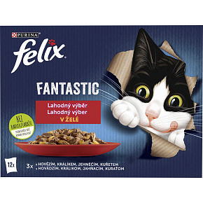 Felix Fantastic pouches for cats with chicken, beef, rabbit and lamb, 12 × 85 g