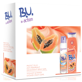BU In Action Protect Plus antiperspirant deodorant spray for women 150 ml + In Action Yogurt + Papaya shower gel 250 ml, cosmetic set
