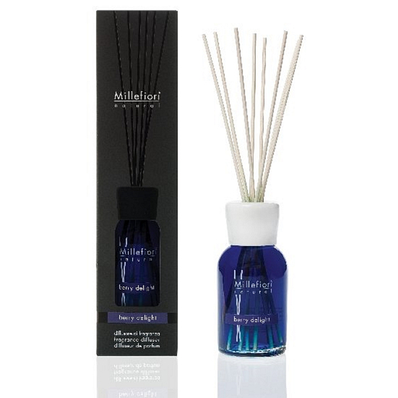 Millefiori Milano Natural Berry Delight - Fruit pleasure Diffuser 500 ml + 12 stems in the length of 35 cm for large spaces lasts 6-7 months