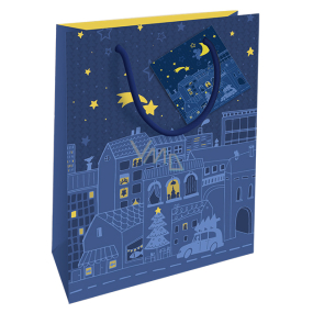 Nekupto Gift paper bag 14 x 11 x 6.5 cm Christmas blue night city WBS 1922 40