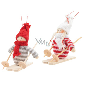 Wooden doll on skis 11 cm mix of motifs