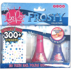 Bo-Po Frosty nail polish peel-off dark pink 2,5 ml + nail polish peel-off purple 2,5 ml + nail stickers, cosmetic set for children
