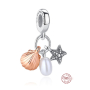 Charm Sterling Silver 925 Starfish, Shell, Freshwater Pearl, 3-in-1 Bracelet Pendant, Sea