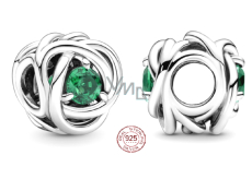 Charm Sterling silver 925 Infinity circle eternity flower royal green, bead for bracelet