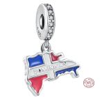 Charm Sterling Silver 925 Dominican Republic Flag - Swinging Map, Travel Bracelet Pendant