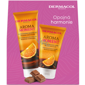 Dermacol Aroma Moment Belgian Chocolate - Belgian Chocolate shower gel 250 ml + body scrub 150 ml, cosmetic set for women