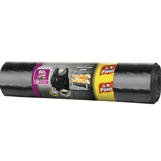 Fino Construction Bags rubble bags with handles black, 100 µ, 90 liters, 76 x 70 + 24 cm, 10 pieces