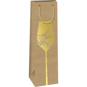 Ditipo Dárková papírová taška na láhev 12,3 x 36,2 x 7,8 cm Kraft - přírodní, zlatý pohár