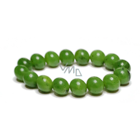 Jade bracelet elastic natural stone, ball 12 mm / 16 - 17 cm, stone of peace
