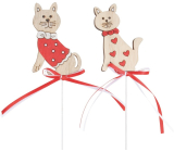 Wooden cat with bow 7,5 cm + skewer 1 piece, various motifs