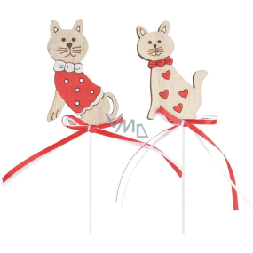 Wooden cat with bow 7,5 cm + skewer 1 piece, various motifs