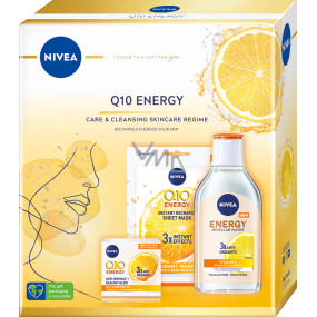 Nivea Q10 Energy OF15 energizing anti-wrinkle day cream 50 ml + textile face mask 1 piece + micellar water with vitamin C 400 ml, cosmetic set for women