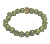 Lava bottle green with royal mantra Om, bracelet elastic natural stone, ball 8 mm / 16-17 cm, born of the four elements