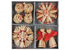 Straw ornaments with red thread for hanging 14 pieces