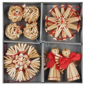 Straw ornaments with red thread for hanging 14 pieces