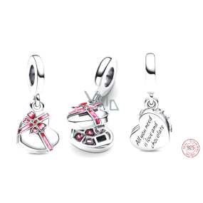 Sterling Silver 925 All You Need Is Love and Chocolate - Magic Chocolate Heart, Candy Pendant Pendant Bracelet Birthday