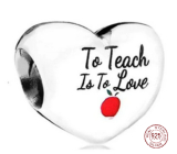 Sterling Silver 925 Teacher - Teach with Love, Heart Bead on Love Bracelet