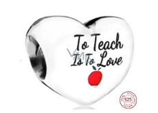 Sterling Silver 925 Teacher - Teach with Love, Heart Bead on Love Bracelet