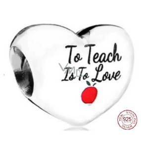 Sterling Silver 925 Teacher - Teach with Love, Heart Bead on Love Bracelet