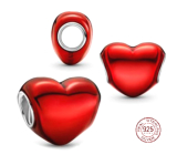 Sterling Silver 925 Metallic Red Heart Bead Bracelet Love