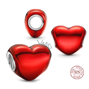Sterling Silver 925 Metallic Red Heart Bead Bracelet Love