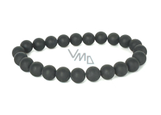 Tourmaline black matte bracelet elastic natural stone, ball 8 mm / 16 - 17 cm, guardian of good mood