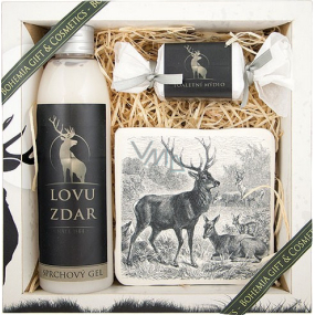 Bohemia Gifts For hunters shower gel 200 ml + handmade soap 30 g + decorative tile with print 10 x 10 cm, cosmetic set